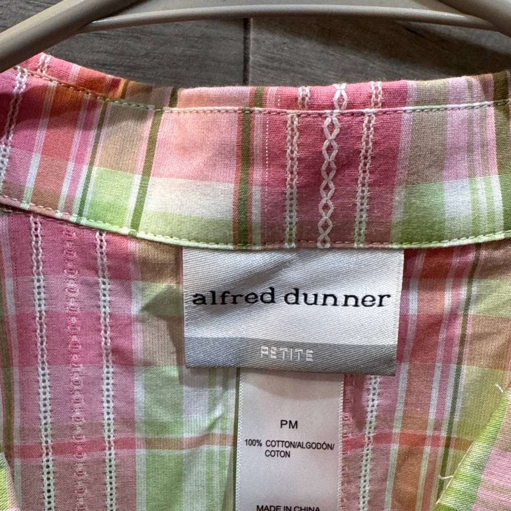 Alfred Dunner Pink, Green & White Plaid Button-Up Blouse - Picture 2 of 2